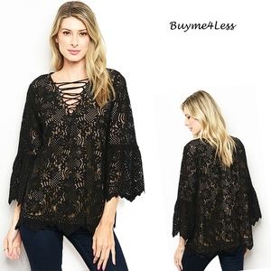 Victorian Ruffle Bell Sleeve Crochet Eyelet Blouse